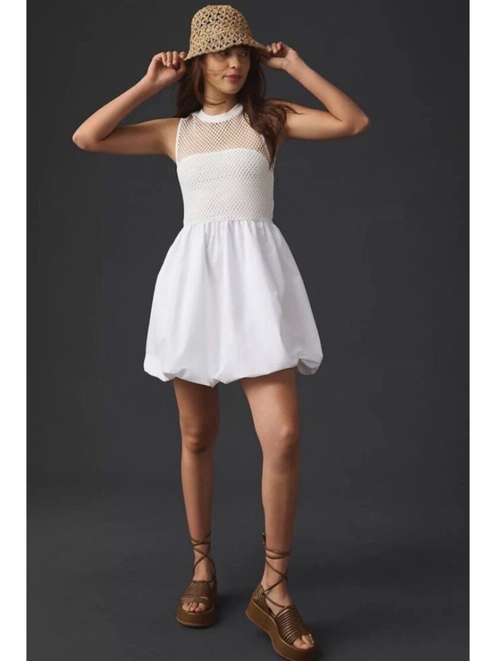 Maeve Anthropologie White Mesh Bubble Dress Sleeveless Modern Romance Small